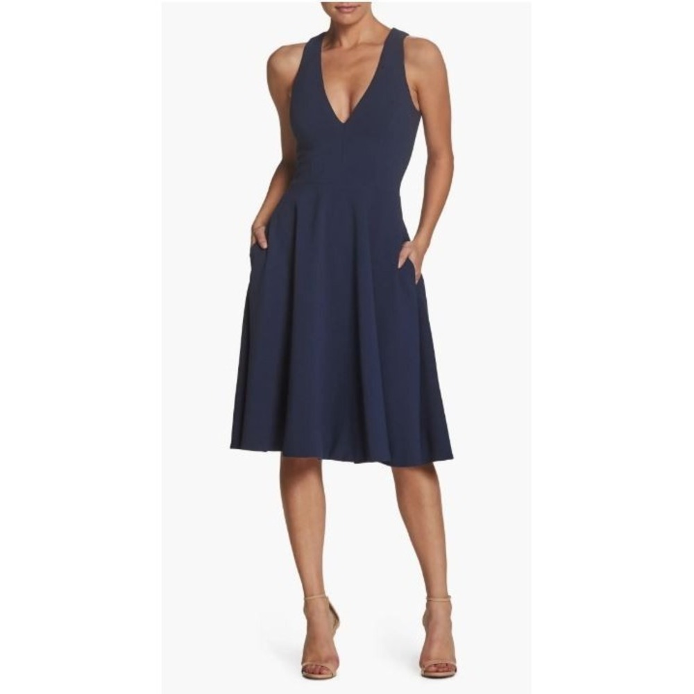 Dress the Population Womens Catalina Fit & Flare Cocktail Dress Midnight Blue SM